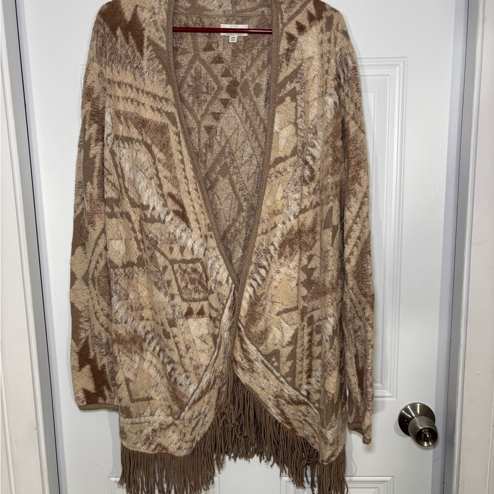 Lucky Brand Beige and Brown Knit Cardigan
